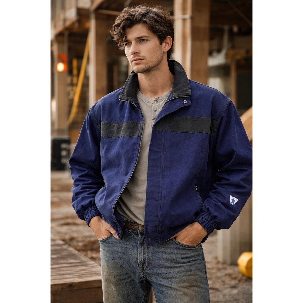 Vintage Workrite‎ Work Jacket Mens L Blue Elastic Hem Bomber Workwear USA Made